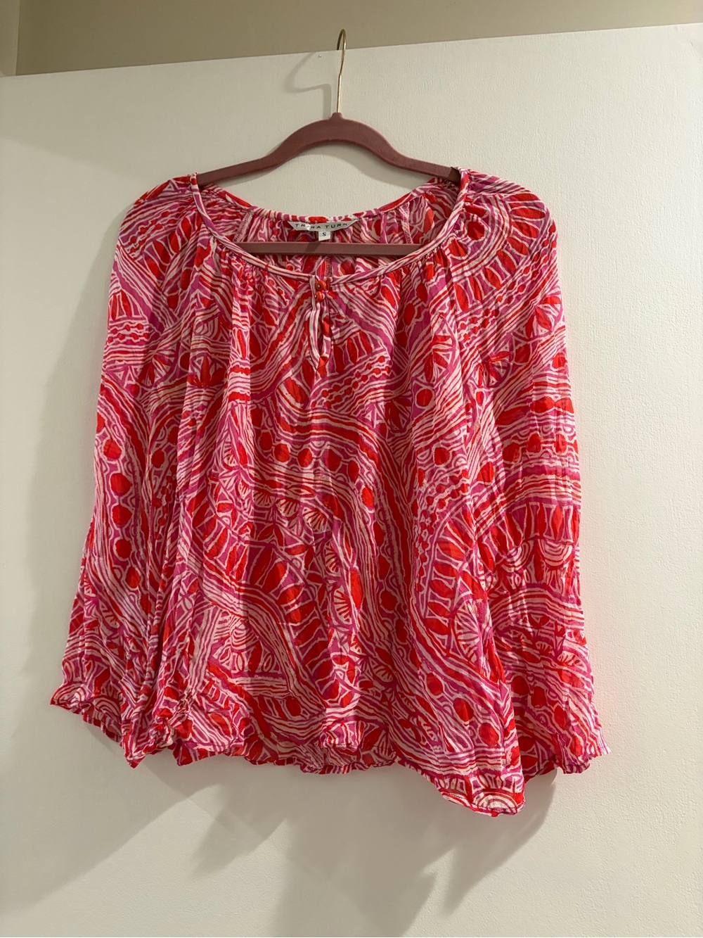 Trina Turk Pink and Red Printed Peasant Top